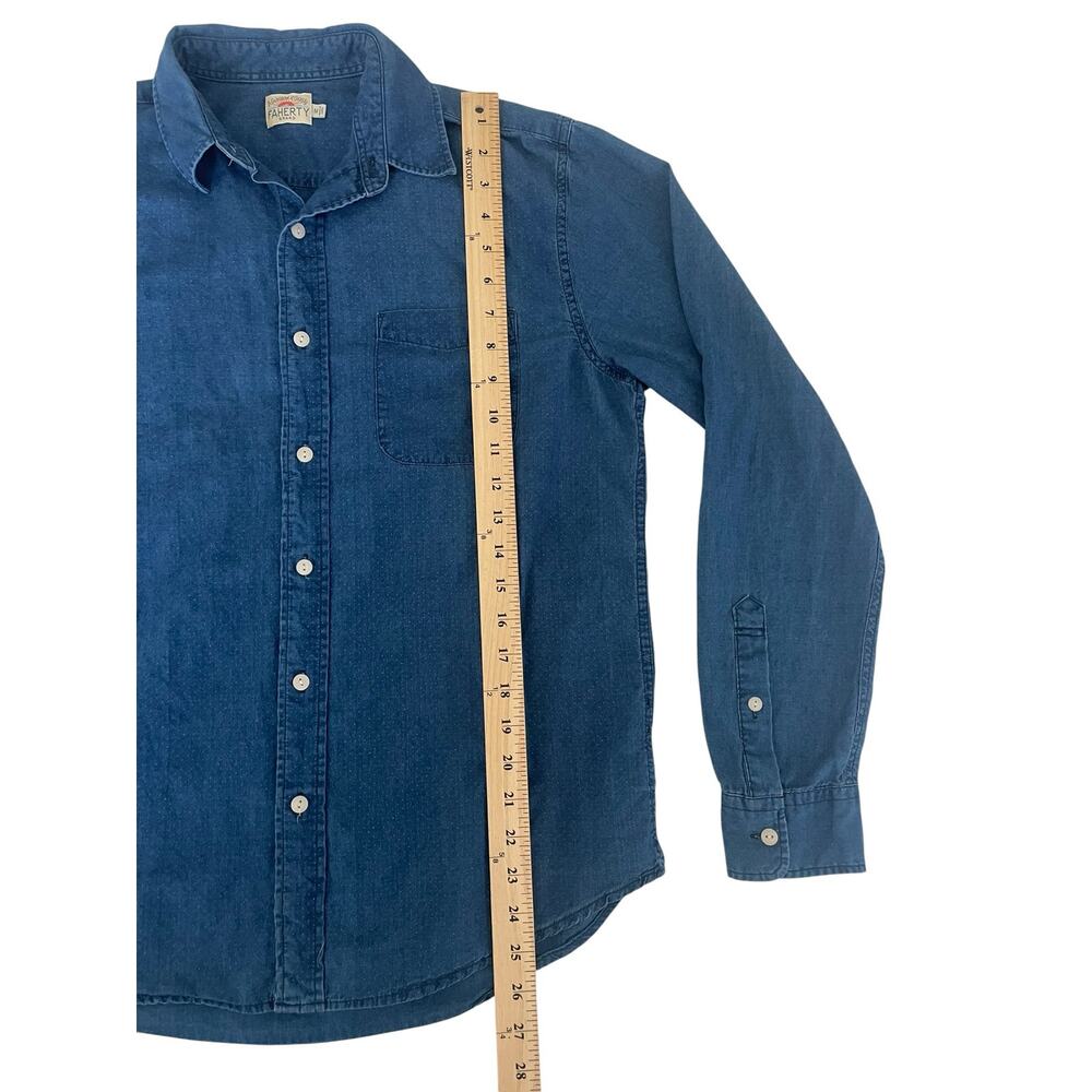 Faherty Brand Men's Indigo Polka Dot Knit Seasons Shirt - Size Medium - Picture 5 of 8